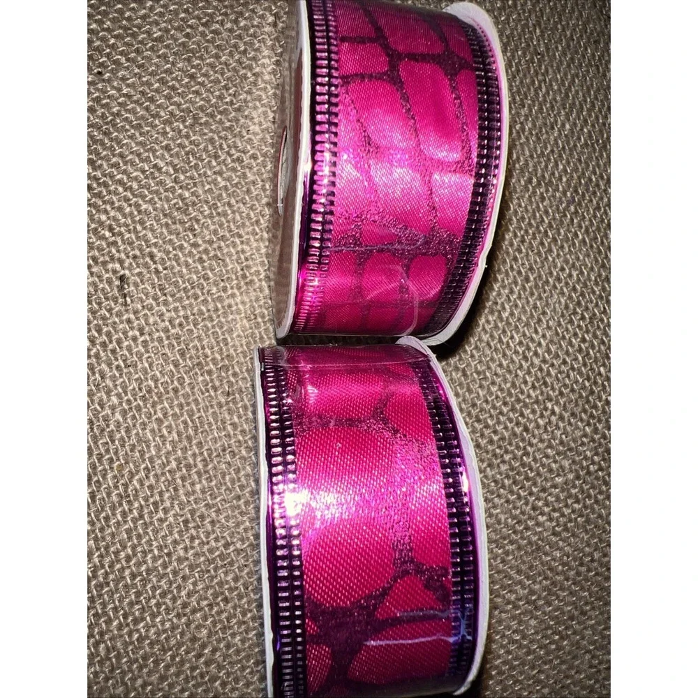 Holiday Time Pink Ribbon 1in x 15ft Wire Edged 2 Rolls Lot Metallic Pink Craft